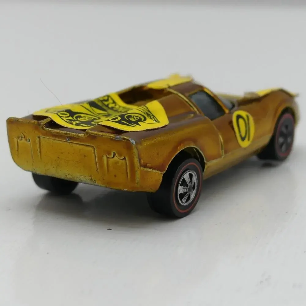VTG 1968 Mattel Hot Wheels Lola GT-70 Gold Redline Diecast Car w/ Sticker